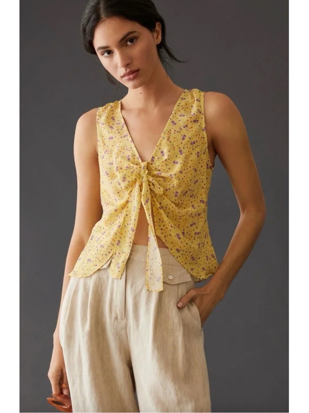 Favorite Daughter Gwen Tie Front Silk Blouse Meadow Yellow